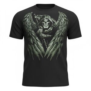 Vintage Style Grim Reaper Angel  T-Shirt Men’s 2XL Black Gothic Y2K Streetwear